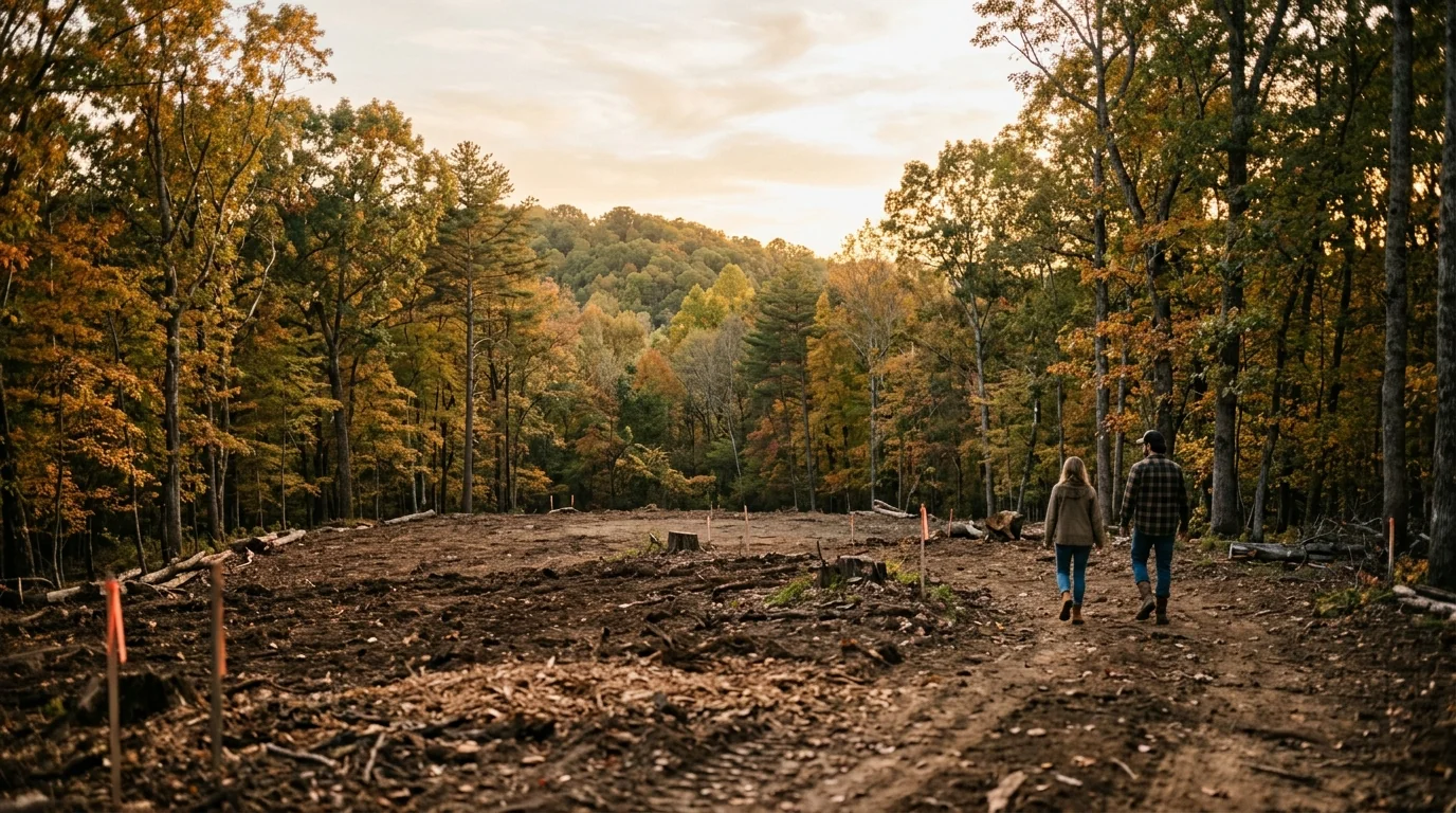 Freshly cleared wooded residential lot in East Tennessee after tree removal